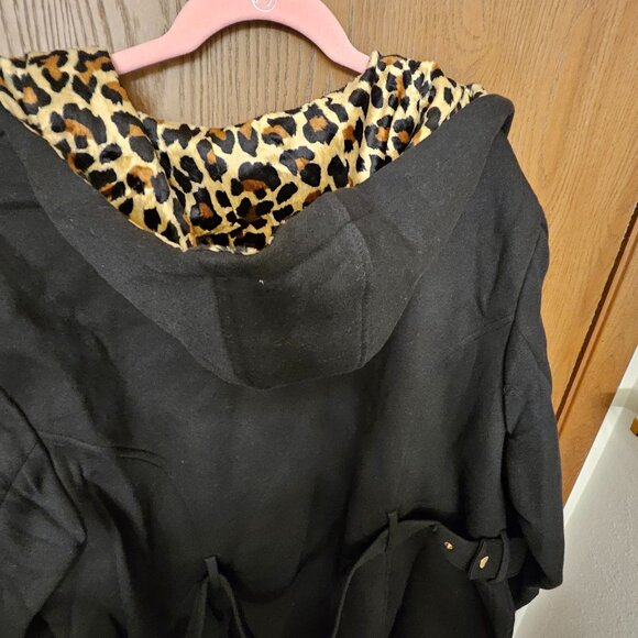 Avenue Women's Plus Size Side Tab Black & Leopard Fleece Jacket NWT Hood 30/32 - Picture 9 of 10